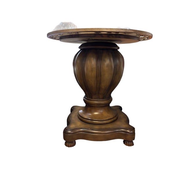 Late 20th Century Traditional Round Glass Pedestal Dining Table & 4 Fringed Upholstered Chairs For Sale - Image 12 of 12