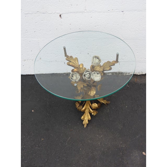 Hollywood Regency Floral and Gold Painted Finish Glass Top Coffee Table 6646 For Sale - Image 10 of 15