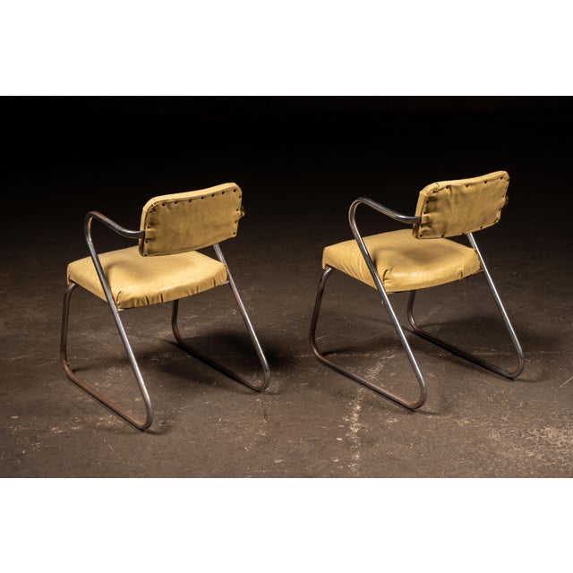 Mid 20th Century Mid 20th Century Pair of After-Kem Weber Streamline-Art Deco Chrometube and Vinyl Chairs For Sale - Image 5 of 9