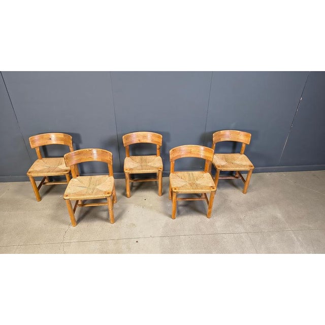 Set of 5 scandinavian solid pine wood dining chairs by Rainer Daumilier for Hirtshals Savvaerk Solid chairs with papercord...