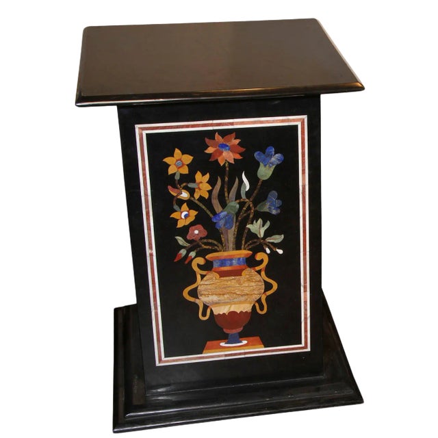 Black 1950s Pedestals, Petra Dura Marble Stone Inlay For Sale - Image 8 of 8