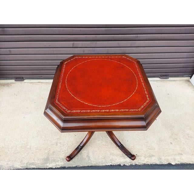 1940s Vintage English Regency Table With Red Leather Top. For Sale In Orlando - Image 6 of 10