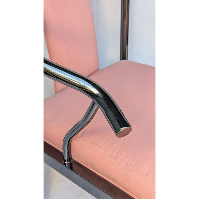 Postmodern Pair of 1985 Design Institute of America Chrome Ming Armchairs on Casters For Sale - Image 3 of 12