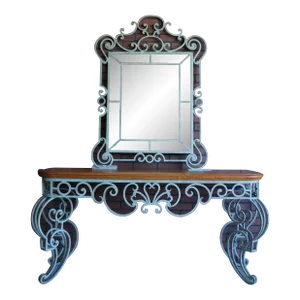 1990s Ethan Allen Hand Forged Iron Console Table & Mirror - Set of 2
