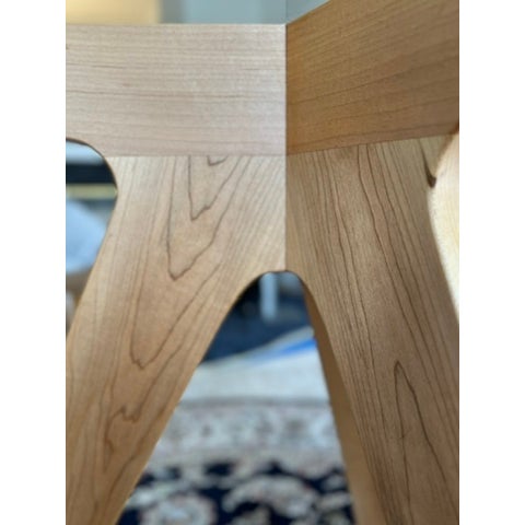 Wood Custom-Made Round Glass Top Kitchen Table With Starburst Sculptural Wood Base (42") For Sale - Image 7 of 8