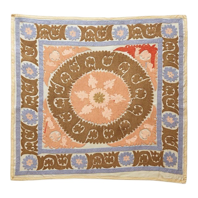 Asian Suzani Embroidered Wall Hanging, 4'5'' X 5' For Sale