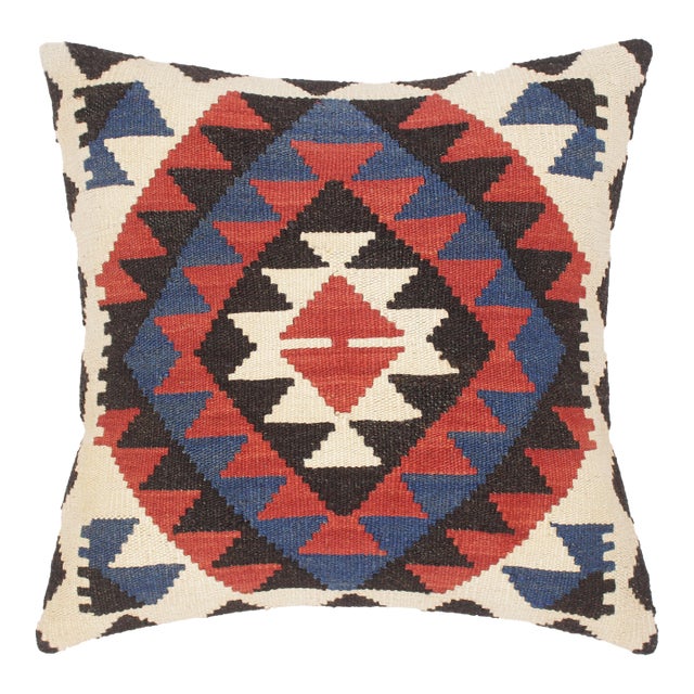 Bohemian Turkish Virgilio Hand Woven Kilim Throw Pillow For Sale