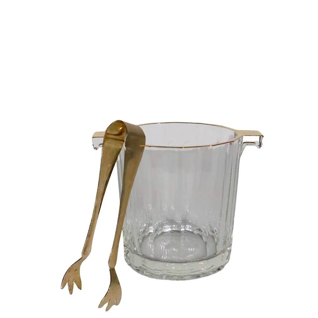 Late 20th Century Hollywood Regency Faceted Glass Ice Bucket With Gold Trim Made in Italy C 1970's For Sale - Image 5 of 11