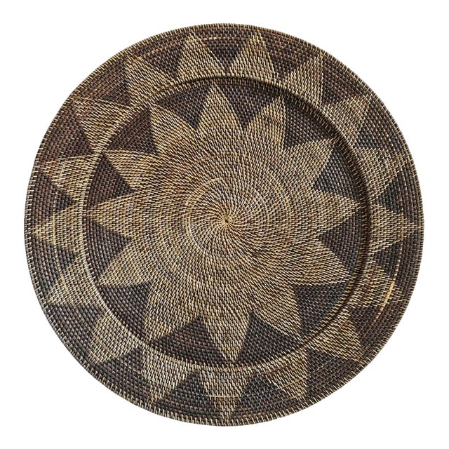 Tea Stained Rattan Plate, Large For Sale