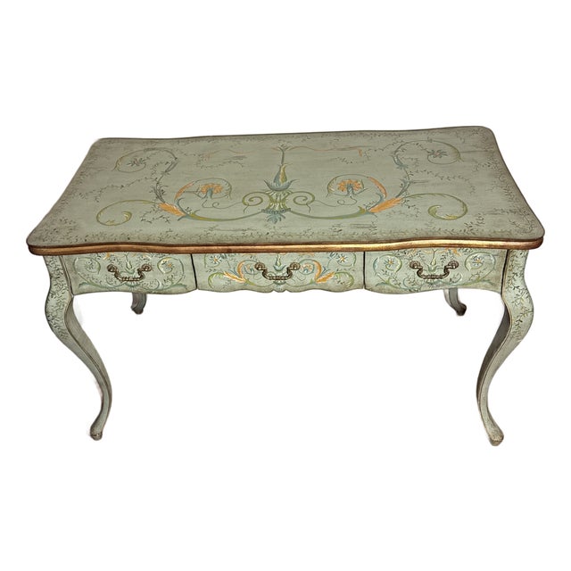Vintage Hand Painted Italian Style Writing Desk Console For Sale