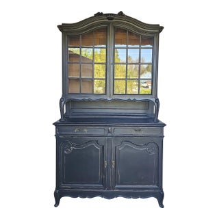 Antique French Cabinet, Distressed Black, Rococo Style, Buffet Cabinet Deux Corps, For Sale