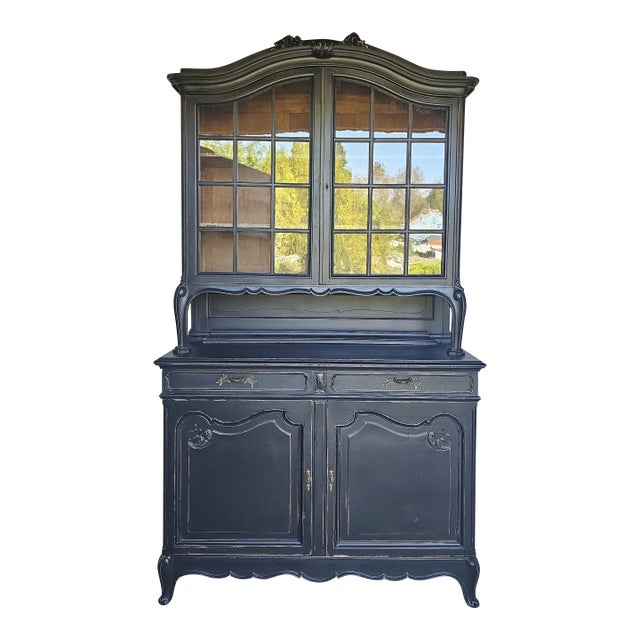 Antique French Cabinet, Distressed Black, Rococo Style, Buffet Cabinet Deux Corps, For Sale