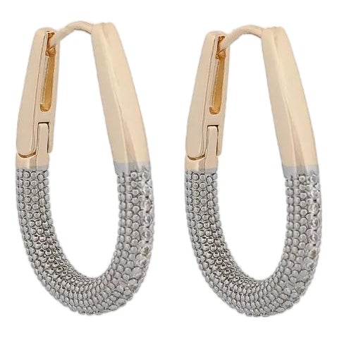 Pave Diamonds Gold Hoop Mini Size Earrings, A Pair For Sale