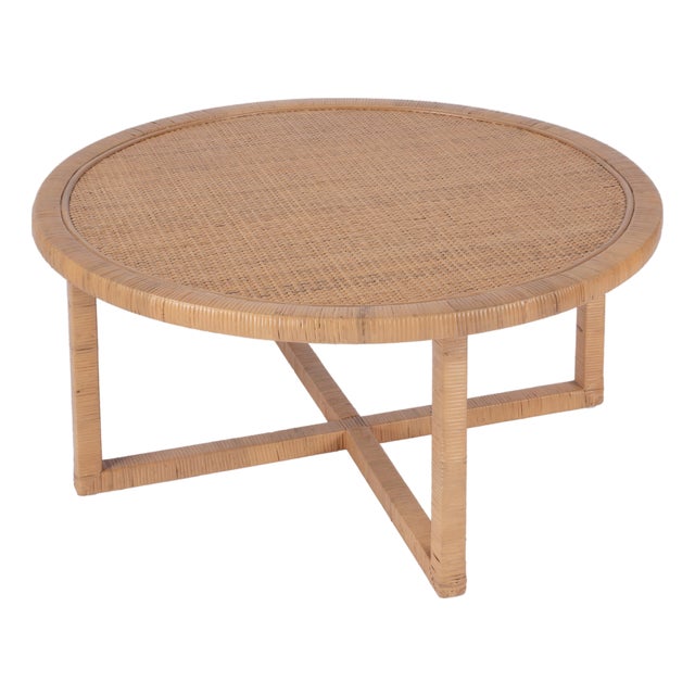 Captiva 39 in. W Round Rattan Coffee Table, Natural Rattan For Sale