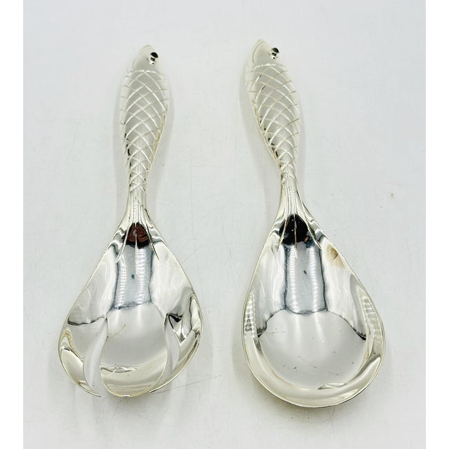 1980s 1980s Emilia Castillo for Los Castillo Taxco Silver Plate Fish Salad Serving Set - a Pair For Sale - Image 5 of 14