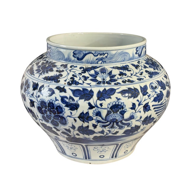 Ceramic Vintage Ming Style Chinoiserie Blue and White Vase 11" H For Sale - Image 7 of 12