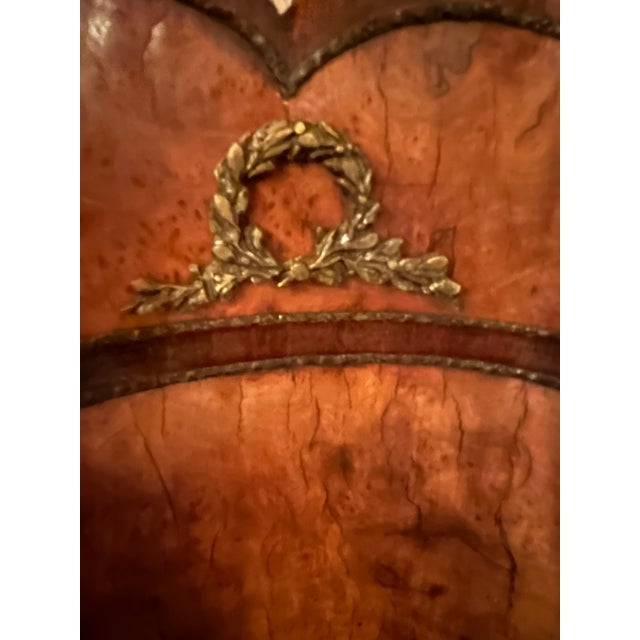 French Antique French-Style Writing Desk With Ornate Carvings & Inlaid Wood For Sale - Image 3 of 14