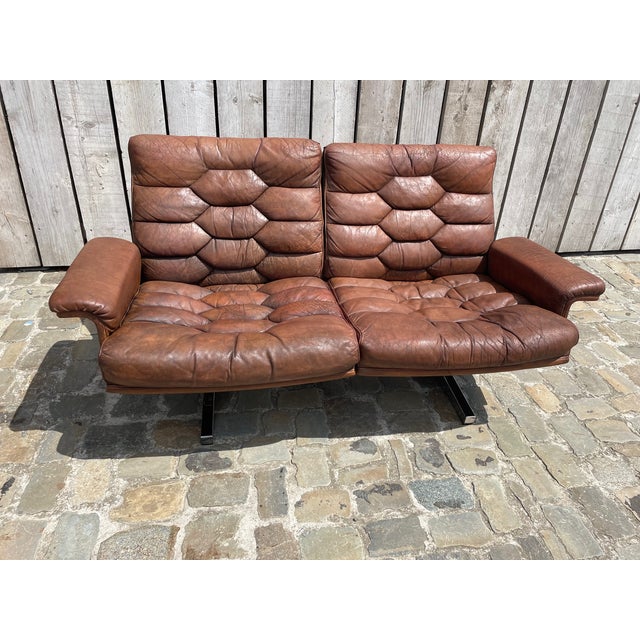 DS35 2-Seater Loveseat Sofa in Leather attributed to Robert Haussman for de Sede, in Good conditions. Designed 1960 to...