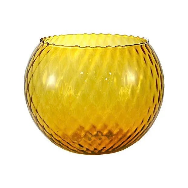 Amber Empoli Mid-Century Modern Optic Glass Ball Vase For Sale - Image 4 of 4