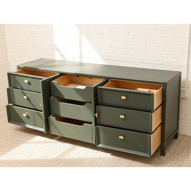 Vintage Dark Green Geometric Credenza With Brass Hardware For Sale - Image 12 of 12