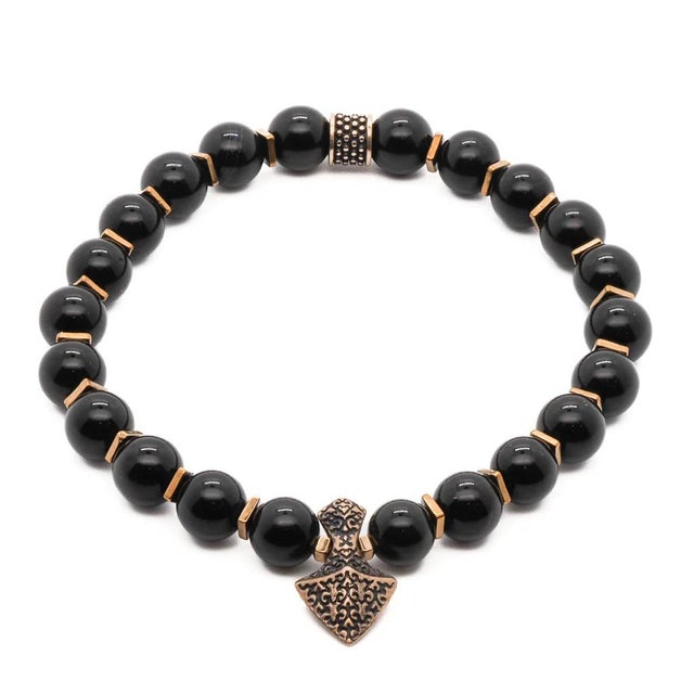 Glass Arrow Black Onyx Stone Men's Beaded Bracelet For Sale - Image 7 of 8
