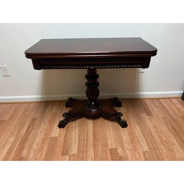 Wood Early 20th Century Early American Style Classical Mahogany Card Game Console Table For Sale - Image 7 of 12