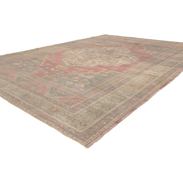52436 Vintage Turkish Oushak Rug, 06'11 x 09'09. The Anatolian Garden: A Vintage Turkish Oushak Masterpiece of Floral...