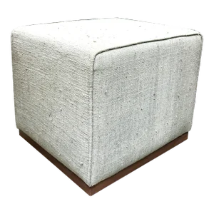Vintage Light Grey-White Turkish Rug Square Ottoman Stool