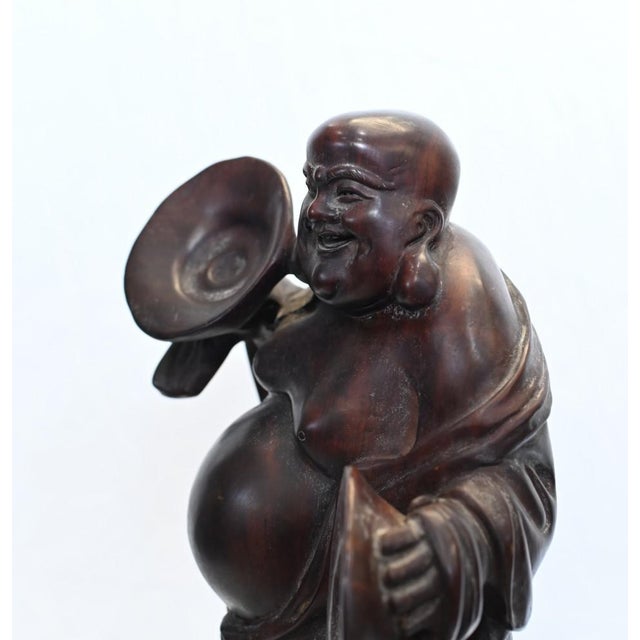 Antique Chinese Happy Buddha Carved Hardwood Statue For Sale - Image 5 of 8