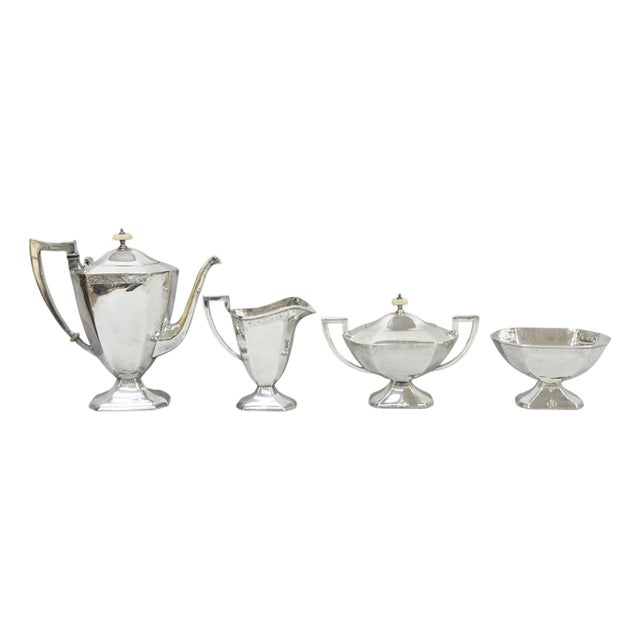 Antique English Art Deco Silver Plated Tea Service Set by Bscep (5329) - 4 PCS For Sale