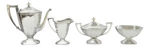 Antique English Art Deco Silver Plated Tea Service Set by Bscep (5329) - 4 PCS