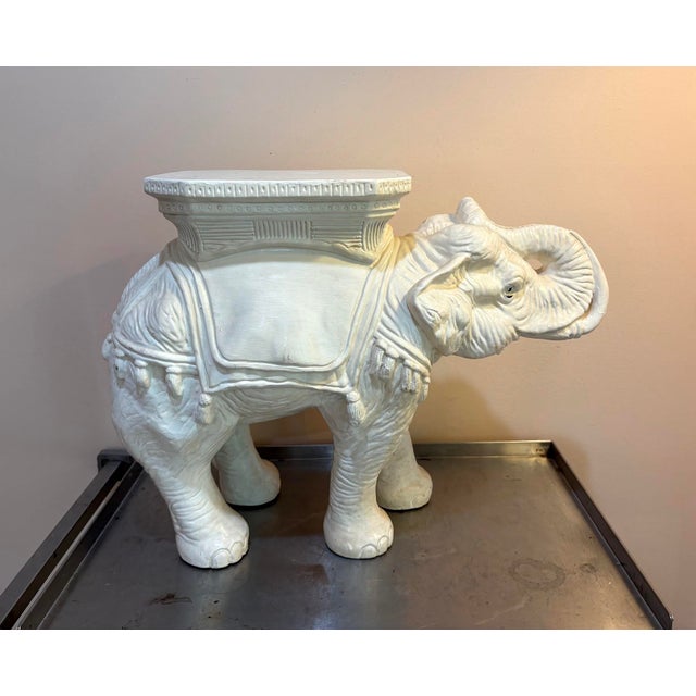 1970s 1970s White Plaster Elephant Garden Stool For Sale - Image 5 of 6
