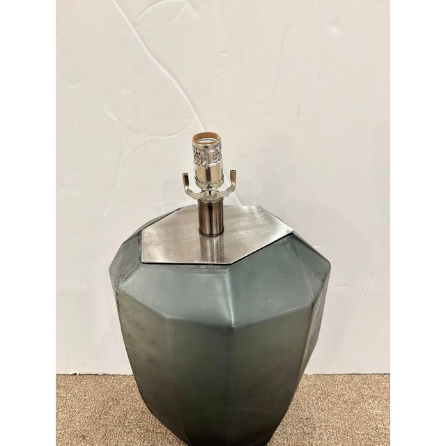 Organic Acid Etched Gray Glass Lamp. Sculptural body. Showroom floor sample.