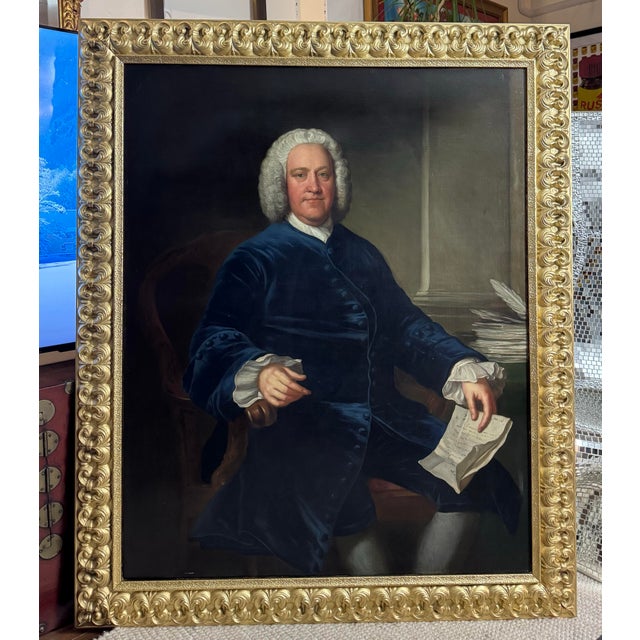 18th Century Circle of Jean Baptiste Van Loo, Large 18th Century English Portrait Painting of an Aristocrat For Sale - Image 5 of 11