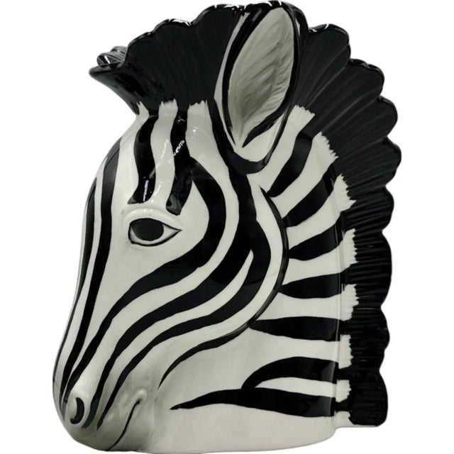 Vintage Zebra Head Ceramic Planter Vase 9" Mid Century Safari Decor For Sale - Image 11 of 12