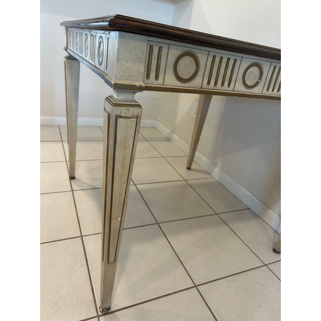 1960s Hollywood Regency Style Game Table by Heritage Furniture-Neoclassical Parquetry Side Table-Gilt Accented Square Dinner Table For Sale - Image 9 of 11