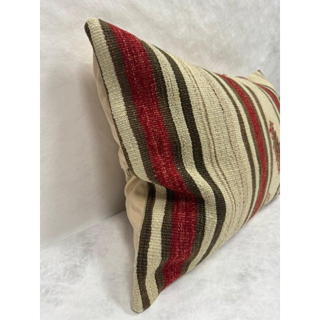 Turkish Hemp Pillow Cushion Natural Brown Red Beige Pillow Cushion Cover 16" x 24" For Sale - Image 4 of 4