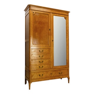 Art Nouveau French Dressing Armoire Beveled Mirror, 1920 For Sale