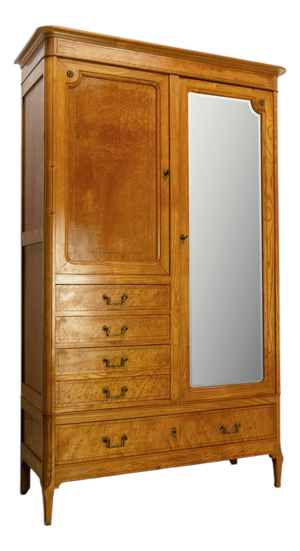 Art Nouveau French Dressing Armoire Beveled Mirror, 1920