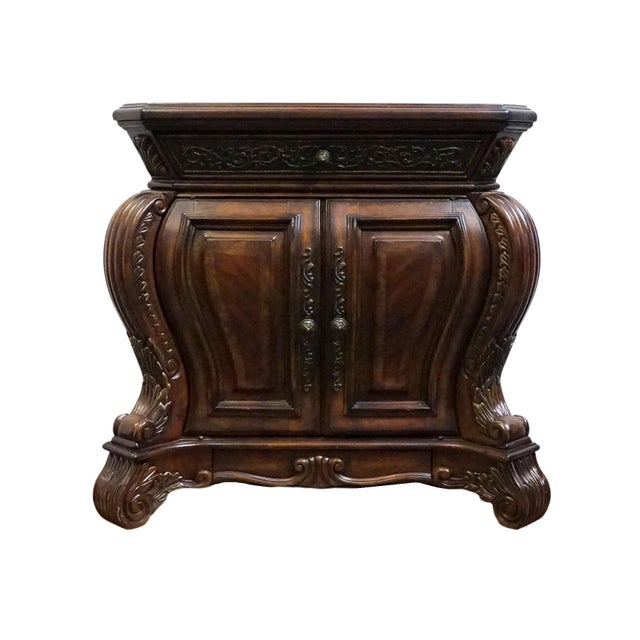 Aico Michael Amini Romanza Collection Old World Baroque 38" Bombe Nightstand - Deep Claret Finish 74040-56 For Sale - Image 10 of 15