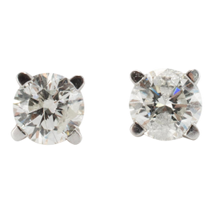 14k White Gold 4 Prong Screw Back 1.08 Ct Round Diamond Stud Earrings, A Pair