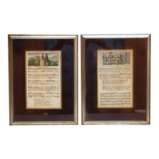 Pair of Late 18th Century English Hand-Tinted Engraved Music Sheets, “The Charms of Celia” & “The Beer-Drinking Briton,” C. 1780 For Sale