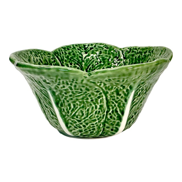 1980s Vintage Majolica Hollywood Regency Arts & Crafts Deep Cabbage Serving Bowl For Sale
