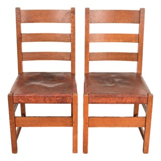 L. & J. G. Stickley Antique Mission Oak Arts & Crafts Ladder Back Side Chairs or Dining Chairs | Pair For Sale