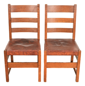 L. & J. G. Stickley Antique Mission Oak Arts & Crafts Ladder Back Side Chairs or Dining Chairs | Pair