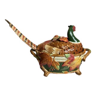 Vintage Fitz and Floyd Huntington Pheasant Soup Tureen Retired Thanksgiving Centerpiece For Sale