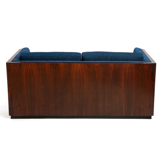 Wood Milo Baughman Thayer Coggin Rosewood Case Sofa Settee Two Seat Marked 1960s Knoll Fabric For Sale - Image 7 of 11
