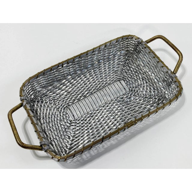 Silver Vintage French Style Silverplate Woven Basket Tray For Sale - Image 8 of 10