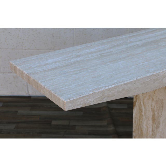 1970s Italian Postmodern Beige Travertine Stone Pedestal Console Table For Sale - Image 12 of 18