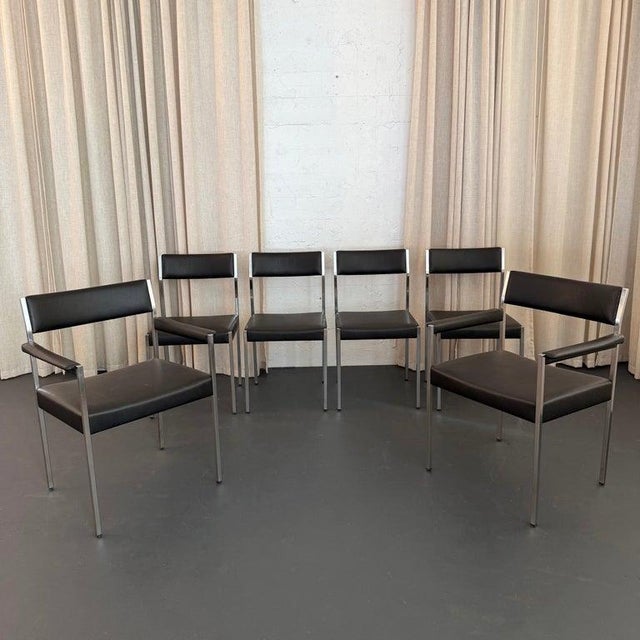 Mid-Century Modern 1960s Minimalist Leather Dining Chairs by Ernst Lauclair for Girsberger, Switzerland For Sale - Image 3 of 14